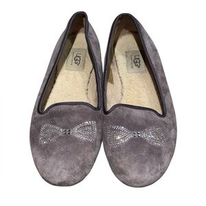 UGG Alloway Crystal Bow Flat Shoe Gray Size 9